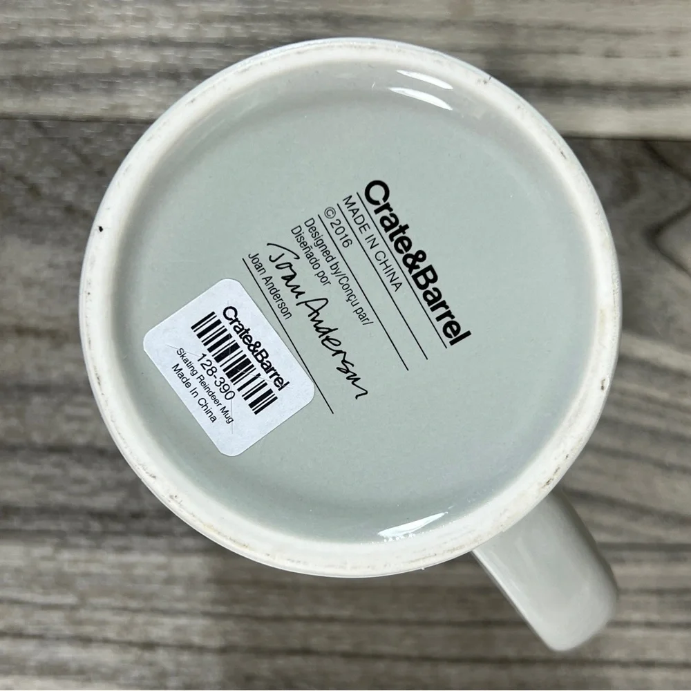 Crate & Barrel, Joan Anderson, Skating Reindeer Mug, Christmas